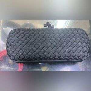 Bottega Veneta Black Woven Clutch with Knot Detail